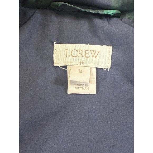 J.Crew Women’s Excursion Down Puffer Vest Navy Green Plaid Quilted Zip Size M - Picture 6 of 8